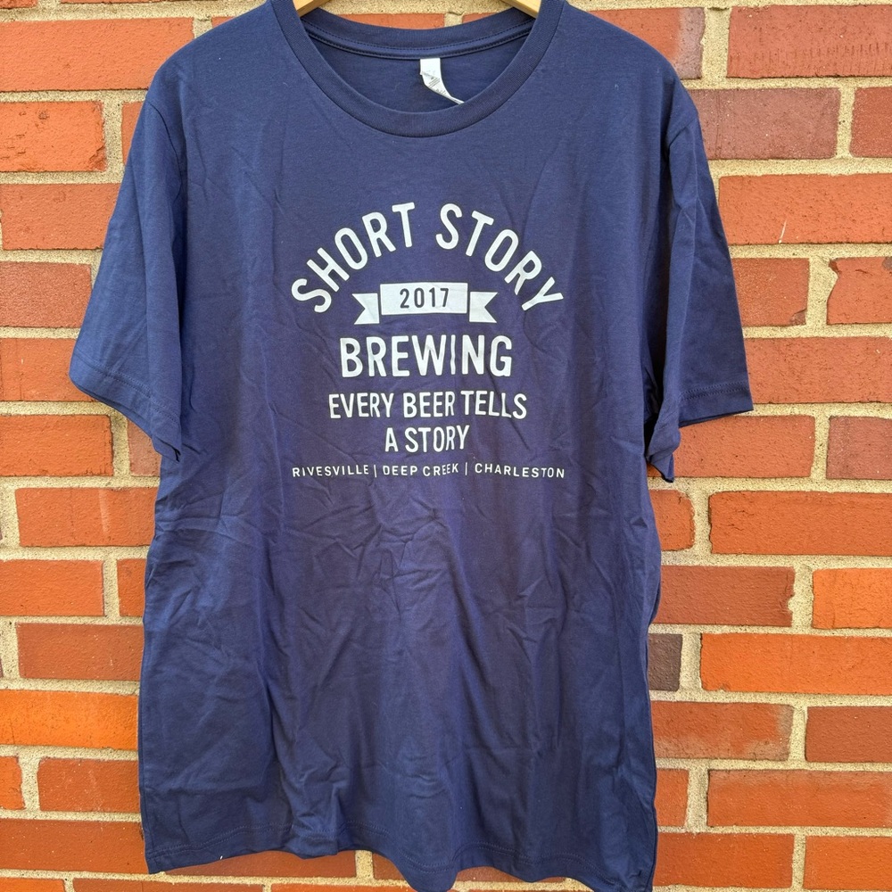 Short Story Brewing Every Beer Tells a Story West Virginia Brewery blue shirt XL